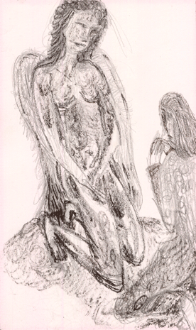 annunciatie (2003 ~ 24 x 12 cm ~ houtskool, grafiet, potlood op papier)