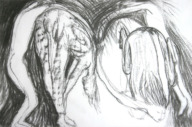 Dans; paren, 2003 (houtskool op papier)
