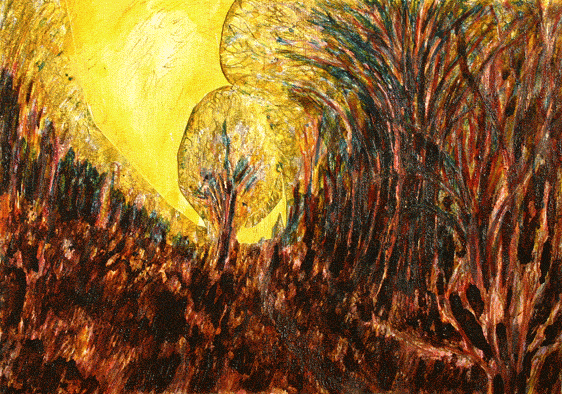 forest edge, sun (2004 ~ 40 x 55 cm ~ crayon, ink, pencil, acrylic on paper)