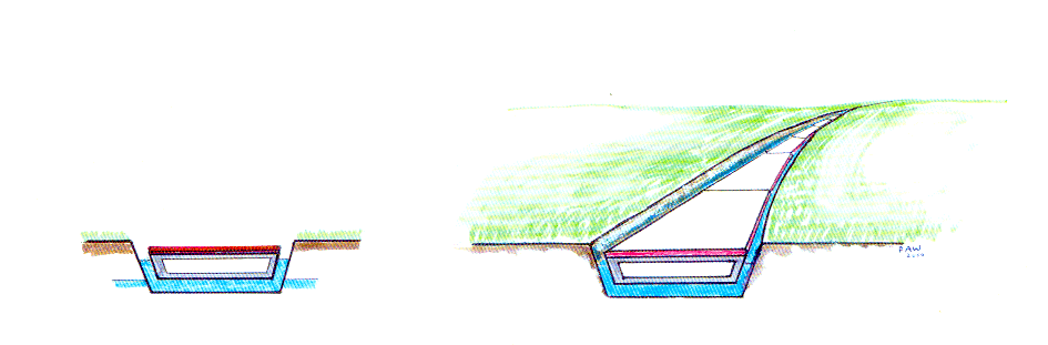 drijvende weg in polderlandschap (illustratie, 2001)
