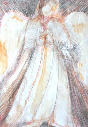 angel (2004 ~ 30 x 21 cm ~ pencil, coffee, graphite on paper)
