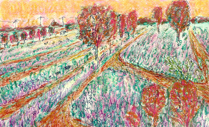 hitland by nieuwerkerk aan den ijssel (2000-2003 ~ 18 x 30 cm ~ pastel, felt tip, ink on paper)