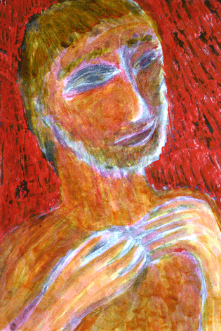 man, handen (2004 ~ 30 x 21 cm ~ acryl, inkt, potlood, krijt op papier)