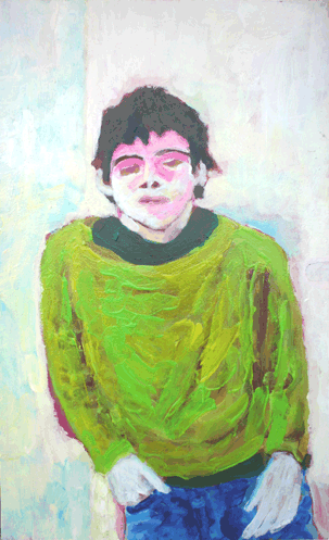 man in groene trui (schilderij 1998 ~ 70 x 120 cm ~ acryl op hardboard)