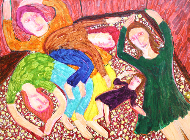 on the family bed (2007 ~ 60 x 80 cm ~ acrylic, ink, linen on canvas ~ galerie gang, ijmuiden)