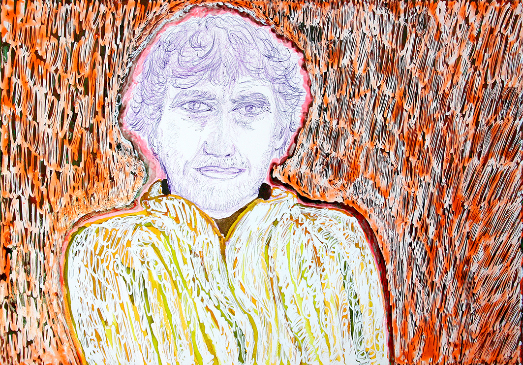 self-portrait in orange unrest (tekening van franka waaldijk)