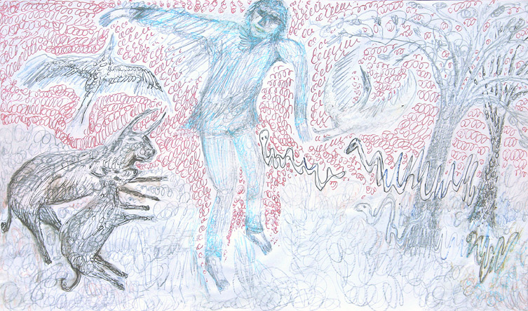 st franciscus (2003 ~ 23 x 40 cm ~ gemengde techniek op papier)