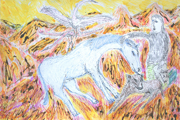 st francis in the spanish hills (2007 ~ 40 x 55 cm ~ gemengde techniek op papier)
