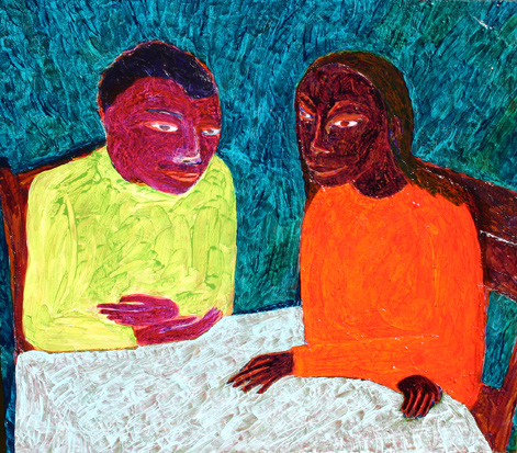 table heart to heart (1992-2006 ~ 100 x 120 cm ~ acrylic, undermaterials on wood)