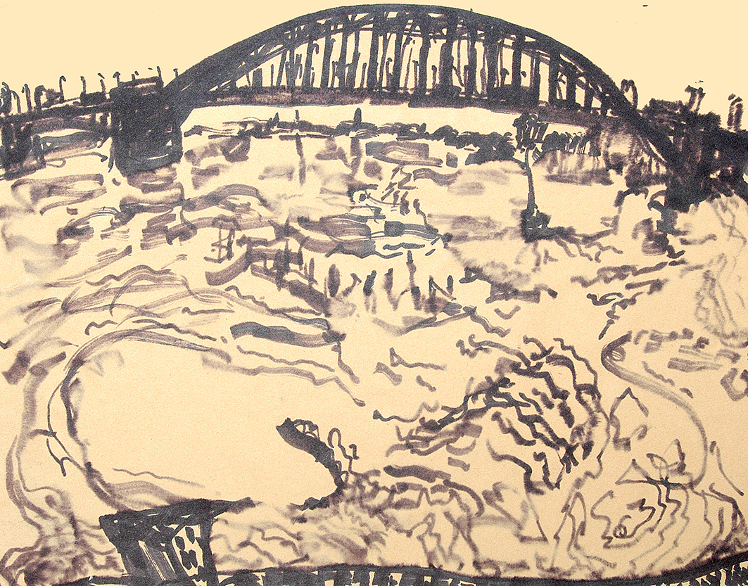 bridge over the waal by nijmegen (drawing by Franka Waaldijk)