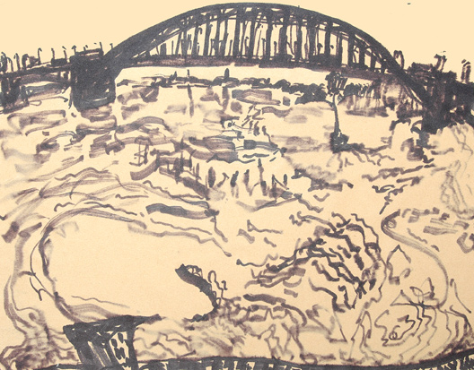 waalbrug by nijmegen (bridge over the waal, 1992, marker and alcohol on paper)