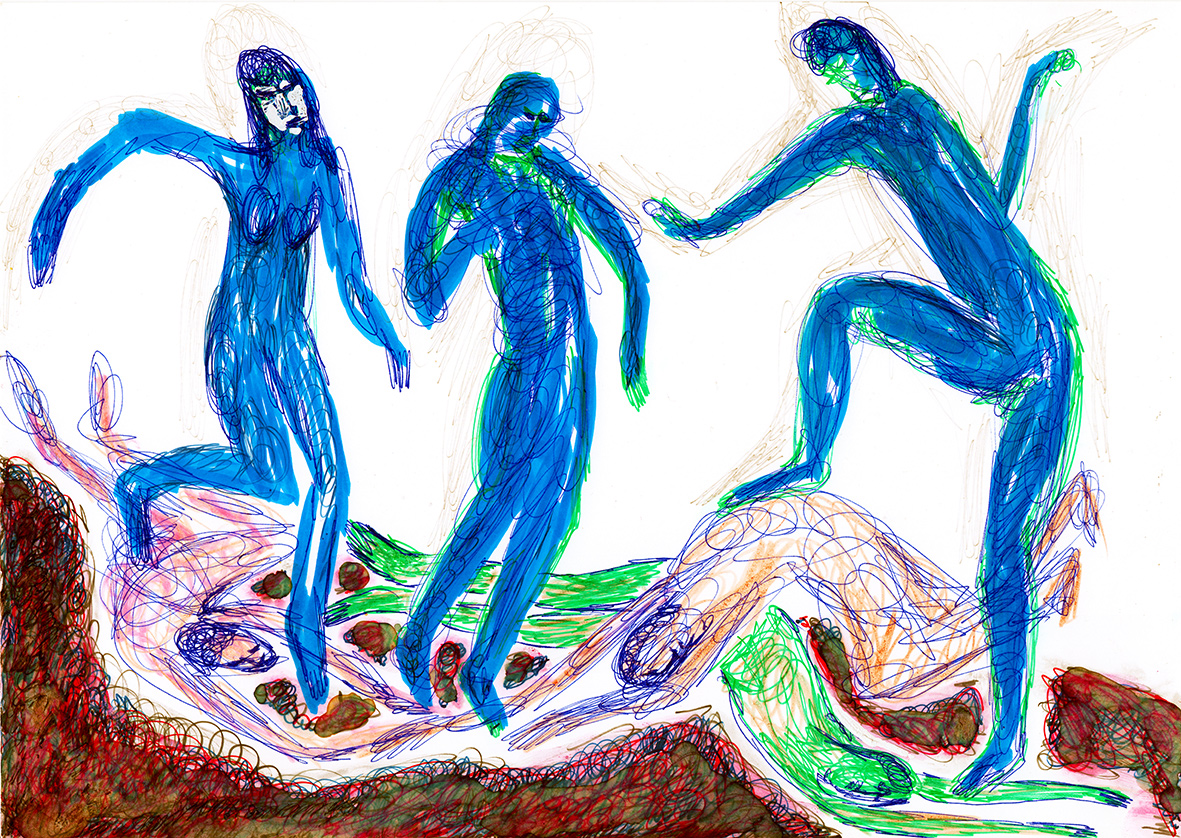 we trample on them, to maintain our luxury (drawing by Franka Waaldijk)