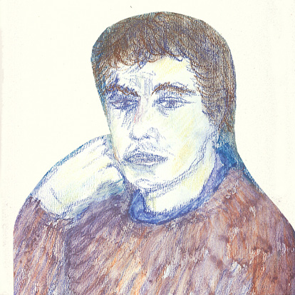 self portrait as thinker (2002 ~ 20 x 20 cm ~ pastel on paper)
