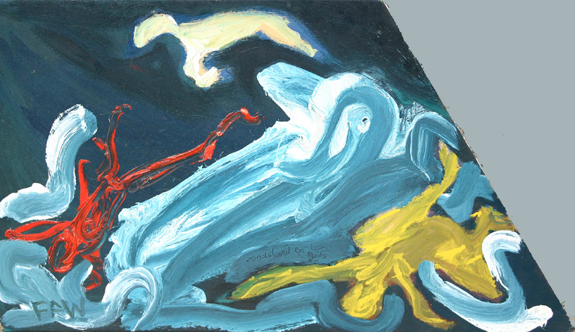 zondvloed en lam gods (1986 ~ 60 x 100 cm ~ alkyd, olieverf op gipsplaat)